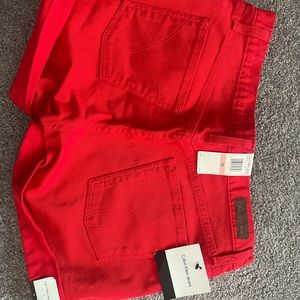 Red jean shorts